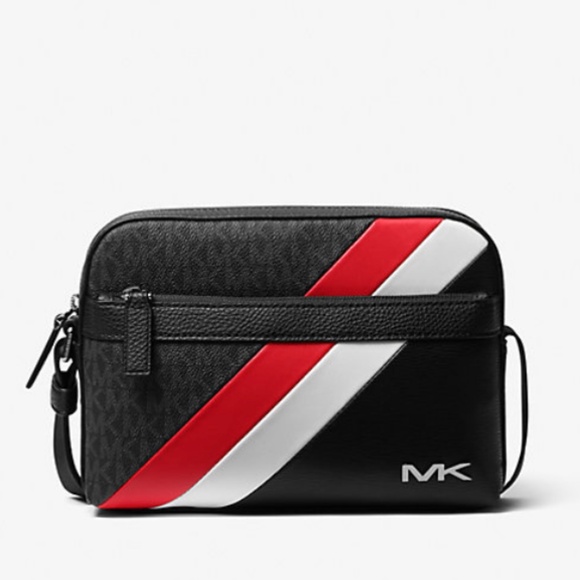 Michael Kors Cooper Logo and Striped Crossbody In Dk Sangria NWT - Picture 2 of 5